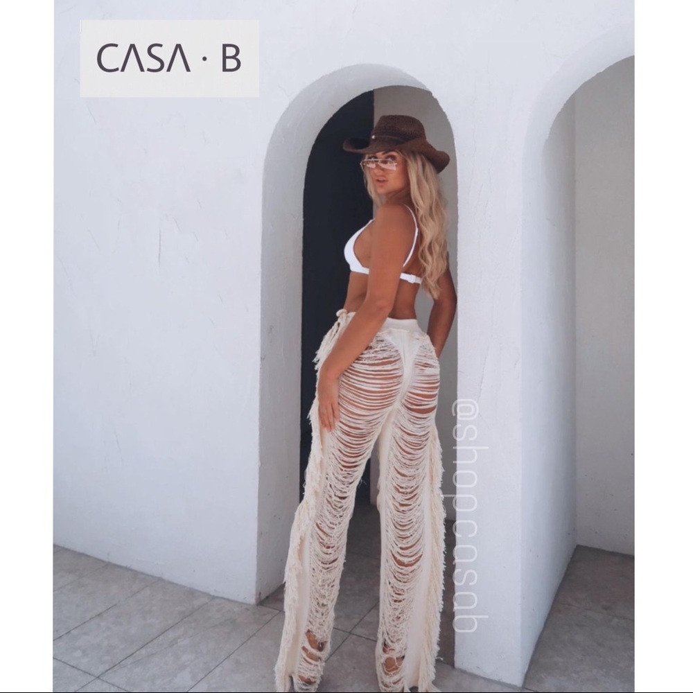 5⭐️CASA B| Tahlia Boheme Distressed Fringe High Waist Cover-up Pants